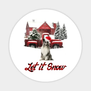 Shetland Sheepdog Let It Snow Tree Farm Red Truck Christmas Magnet